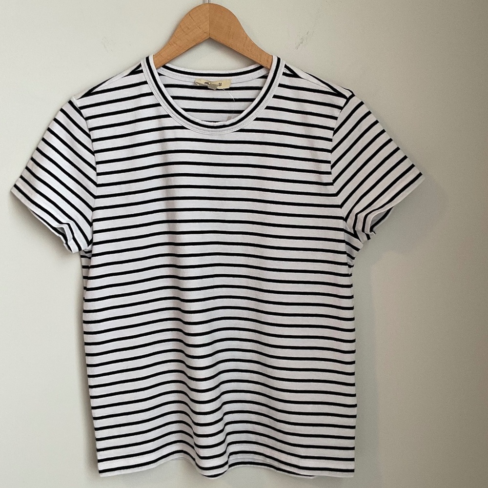 NWT Black/White striped Cotton Perfect Crewneck SZ Various - Picture 7 of 10